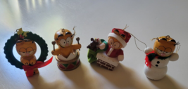 Vintage Wooden Dakin Garfield The Cat Christmas Ornaments Lot Of 4 - $19.75