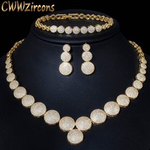 3Pcs High Quality Cubic Zircon Dubai Gold Necklace Jewelry Set for Women Wedding - £55.19 GBP