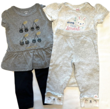 9 Month Baby Girl Short sleeve shirt pant sets Carters Lot 2 sets - £6.22 GBP