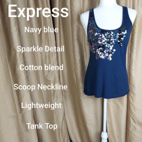 Primary image for Express  Sparkle Front  Navyblue Cotton Blend Lightweight  Tank Size SP