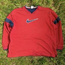 Vintage Nike Men’s V-neck Sweatshirt Sz XL Red Center Swoosh Blue Arm St... - $24.70