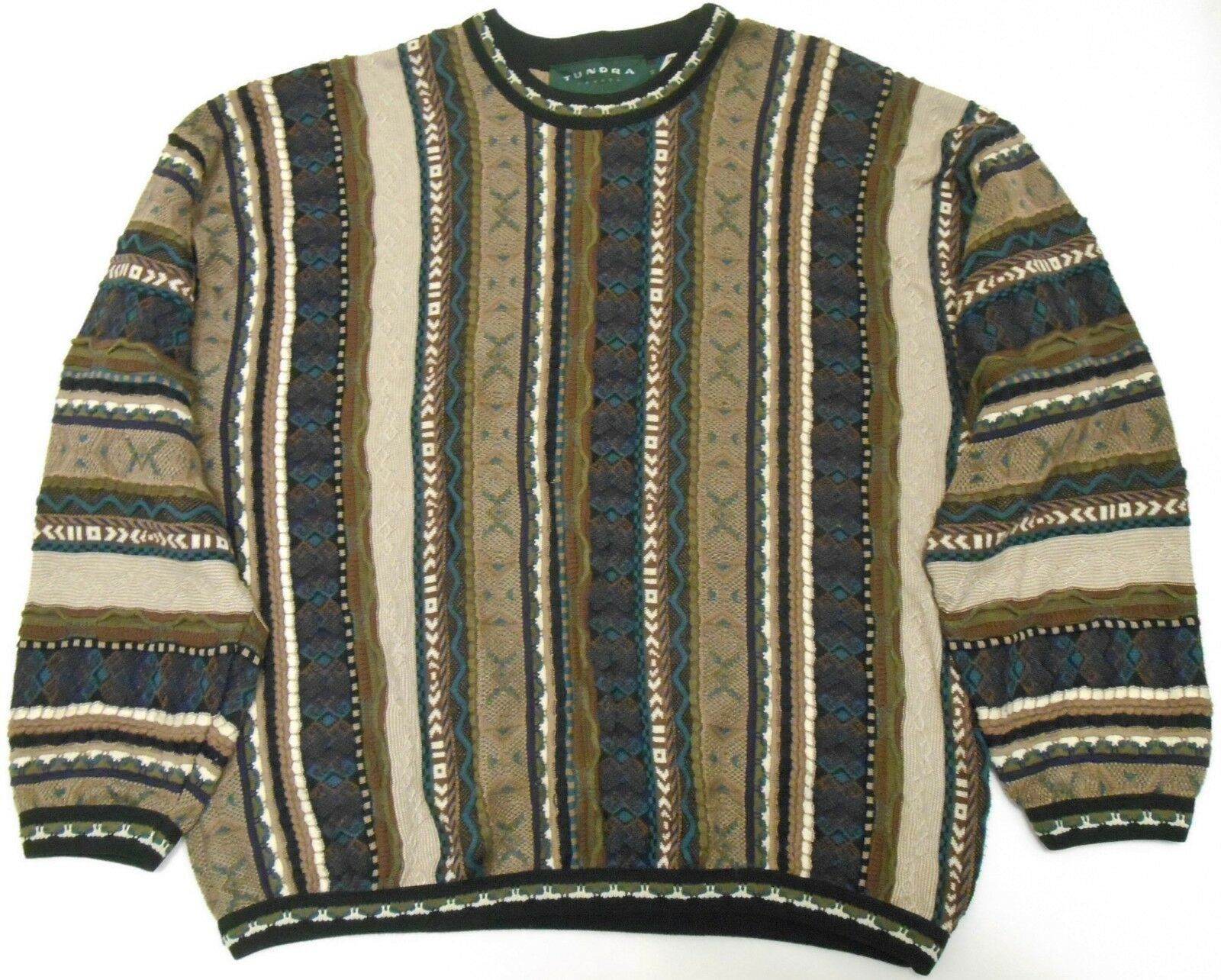 Primary image for TUNDRA Canada Men's SWEATER Coogi Style Biggie Brown Blue Beige Hip Hop Artsy M