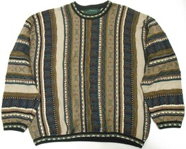 Tundra Canada Men&#39;s Sweater Coogi Style Biggie Brown Blue Beige Hip Hop Artsy M - £46.89 GBP