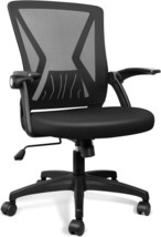 QOROOS Mesh Office Chair Ergonomic Mid Back Swivel Black Mesh Desk Chair Flip Up - £93.51 GBP
