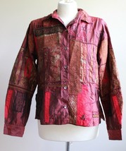 Chico&#39;s Design 0 (S 4) Maroon Red Embroidered Patch Applique 100% Silk Jacket - £23.16 GBP