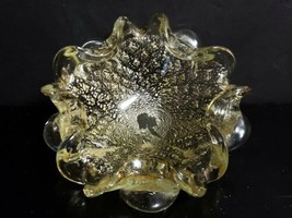Pair of MCM Murano Venetian Art Glass 7&quot; Bowls Ashtrays Heavy Gold Aventurine - £87.04 GBP