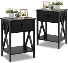 Rustic Nightstands For Bedroom Bedside End Tables With Drawer Storage, (Set Of - £103.90 GBP