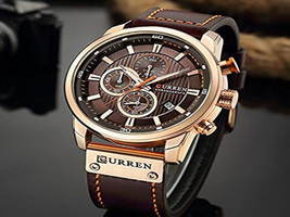 CURREN Men Leather Strap Military, Chronograph Waterproof Sport Watch - £47.36 GBP