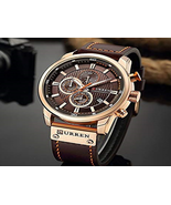 CURREN Men Leather Strap Military, Chronograph Waterproof Sport Watch - £46.59 GBP