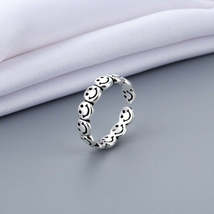 Vintage Ancient Silver Color Happy Smiling Face Open Rings for Women Punk Hip Ho - £7.95 GBP+