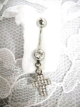 NEW CLEARANCE SALE CRYSTAL FILLED CHRISTIAN CROSS CHARM 14G CLEAR CZ BEL... - $4.99