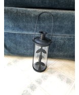 Black Tea Light Holder Cylinder Lantern Handled Leaf embellished - £14.90 GBP