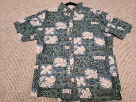 Makapuu Hawaiian XL Shirt Blue Short Sleeve Button Up Collared AOP All-Over VTG - £9.56 GBP
