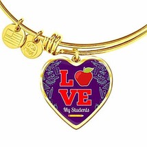 Love My Students Teacher Heart Bangle Engraved 18k Gold 18-22 - £47.44 GBP