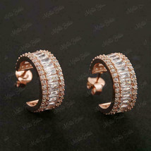 2.50Ct Baguette Cut CZ Hoop Push back Earrings Rose Gold-plated Silver - £96.88 GBP