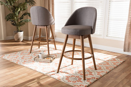 Mara Gray Fabric Upholstered Walnut-Swivel Bar Stool Set of 2 - $443.00