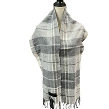 Italian Woolen Treasures Scarf Lambswool Gray Blue Plaid Fringe Old Mone... - $15.38