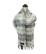 Italian Woolen Treasures Scarf Lambswool Gray Blue Plaid Fringe Old Mone... - $283.10 MXN