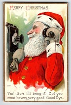 Christmas Postcard Santa Claus Making Telephone Call C-234 1918 Embossed Phone - £13.07 GBP