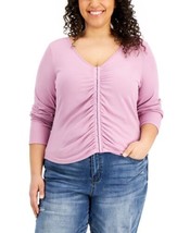 Hippie Rose Womens Trendy Plus Size Ruched Hook-and-Eye-Front Top, 1X - £23.74 GBP