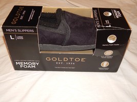 Men&#39;s Goldtoe Slippers Size Large 9.5-10.5 Memory Foam Breathable Outdoor Black - £15.14 GBP