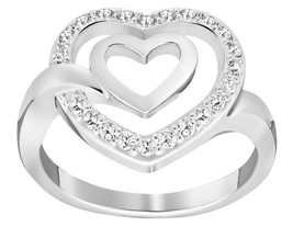 Swarovski Crystal LADY Heart Ring Silver Stamped Swan Retired Sz 55/7 - $48.51