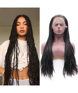 Salon Hand Made 24 Inch Micro Box Braid Natural Black Synthetic Lace Fro... - $124.86 CAD