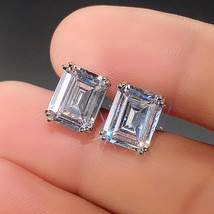 Earrings Super Flash 8 x 10 Rectangular Zircon Earrings Simple Unisex Earrings - $9.99