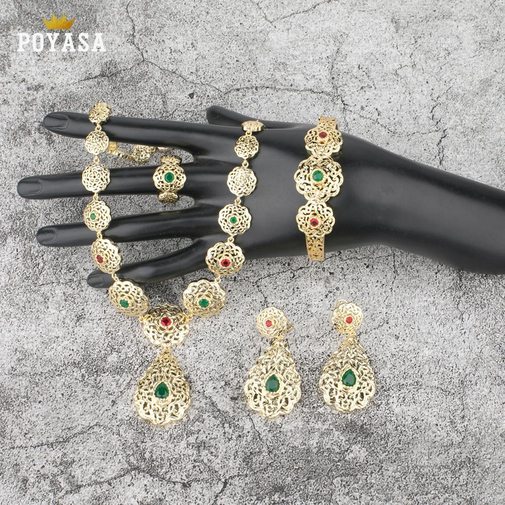Moroccan Caftan wedding gold jewelry set for women green stone fashion jewelry s - £53.90 GBP