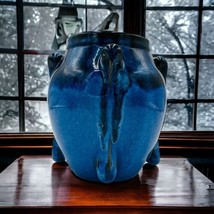 Door Studio Art Pottery Blue Drip Glazed Vase Scott Draves 5.5in Signed - $168.30