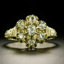3CT Simulated Diamond Floral Vintage Art Deco Ring 14K Yellow Gold Plated Silver - £95.02 GBP
