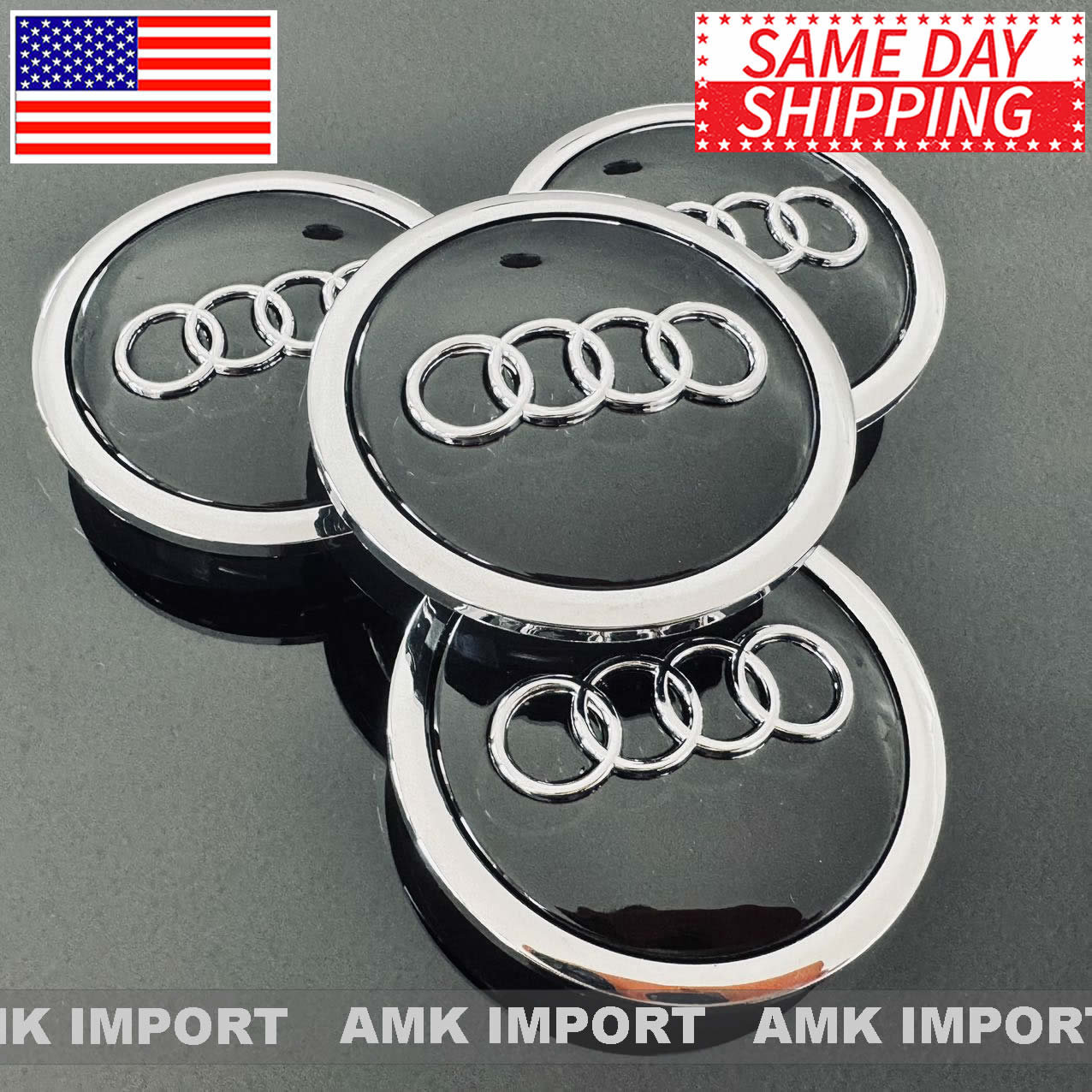 Set of 4 Black Wheel Hub Center Caps with Chrome logo for Audi 69MM / 2.72IN Dia - $18.95