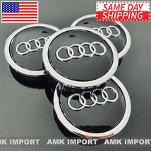 Set of 4 Black Wheel Hub Center Caps with Chrome logo for Audi 69MM / 2.... - £15.14 GBP