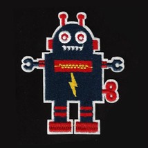 Robot Iron On Patch 3.125&quot; Navy Blue Red Kids Clothes Backpack Hat Embroidered - £2.20 GBP