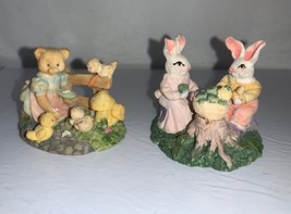 Lot Of 2 Vintage Easter Decorations Bunnies &amp; Bear With Chicks - £15.11 GBP