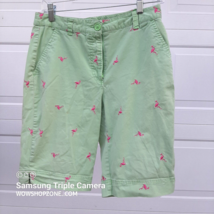 Kim Rogers Womens Shorts Size 8P Mint Green Bermuda Pink Flamingo Embroi... - £19.59 GBP