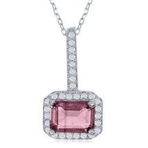 Sterling Silver Four-Prong Tourmaline CZ with CZ Border Pendant - £25.89 GBP