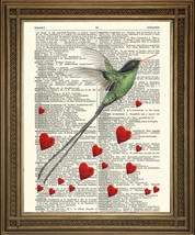 Verde Uccello Art Con Rosso Cuori : Vintage Dizionario Pagina Stampa Love ( - £5.32 GBP