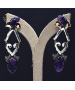 Fine Natural Amethyst Engraved Diamond 18K Gold Silver Victorian Dangle ... - $10,382.49 MXN