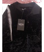 Boohoo man shirt Velor Smart Polo With Lurex Taping Medium Brand New - £24.93 GBP