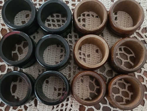 Set of Twelve (12) ~ Wooden ~ Grooved ~ Napkin Rings ~ 6 ~ Dark ~ 6 ~ Medium  Item image 2