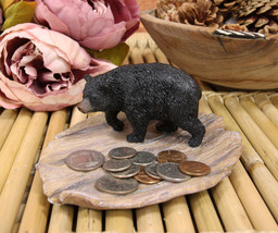 Ebros Rustic Forest Black Bear On Wood Base Soap Keys Coins Dish Resin Figurine - £18.75 GBP