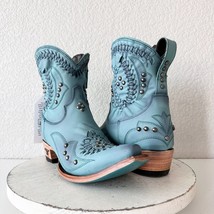 Lane COSSETTE Turquoise Womens Short Cowboy Boots 8 Leather Western Snip Toe - $292.05