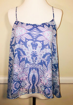 Show Me Your Mumu Silky Blue Large Print Racerback Sleeveless Top Tank Tunic - $17.99