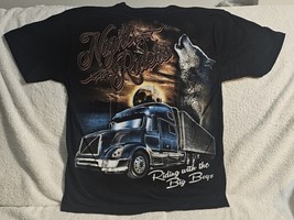 Semi Truck Wolf Moon Night Riders Riding With The Big Boys Trucker T-SHIRT Shirt - £9.09 GBP