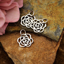 Sterling Silver Art Deco Rose Charm - Tiny 14x11mm - $259.25 MXN