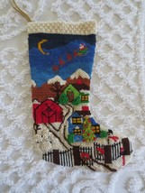 Handmade Christmas Farm Village Needlepoint Stocking - 17-1/2&quot; Diagonal X 7&quot; - £19.98 GBP