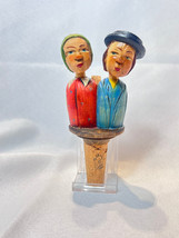 Vtg Kissing Couple Cork Carved Wood Mechanical Wine Liquor Bottle Stopper - £23.84 GBP