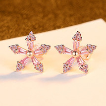 Stud Earrings S925 Silver Earrings Powder Zirconium Flower Love - £12.71 GBP