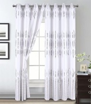 Susan White Color Silver Foil Blackout Decorative Windows Curtains Drapes 2 Pcs - £39.55 GBP